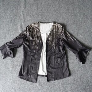 Black Gold Metallic Duster Cardigan Bell‎ Sleeve Career Party Medium